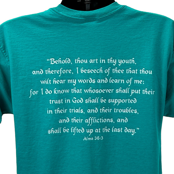 Vintage 90s Tule Springs Stake Youth Conference T Shirt Mormon LDS Green L Large - Picture 1 of 8